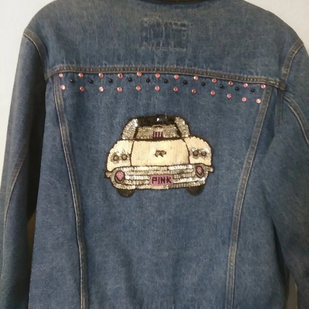 Vintage Boom Boom‎ Jean Jacket Sequin Car